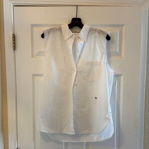 J. Crew Renew White Sleeveless Button-Front Top Raw Edged